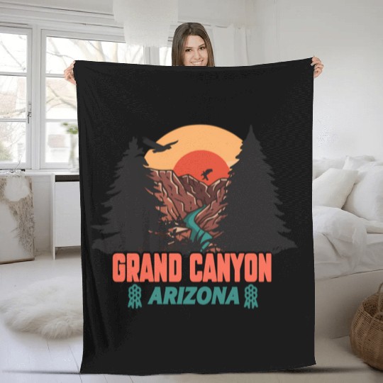 Grand Canyon Arizonna National Park Illustration Fleece Blankets