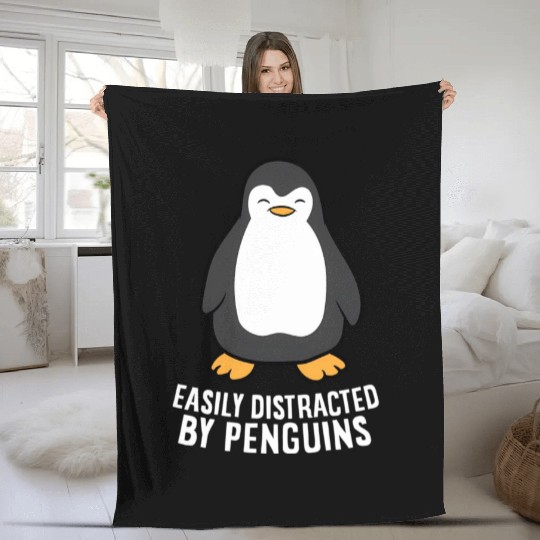 Easily Distracted By Penguins Penguins Fleece Blankets