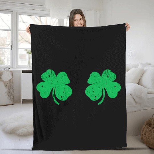 Shamrock Boobs Irish St Patric Day Fleece Blankets