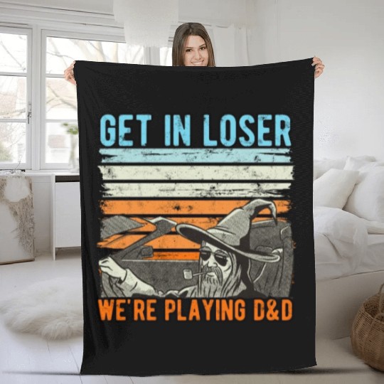 Vintage Retro Old Man Get In Loser We're Playing Fleece Blankets
