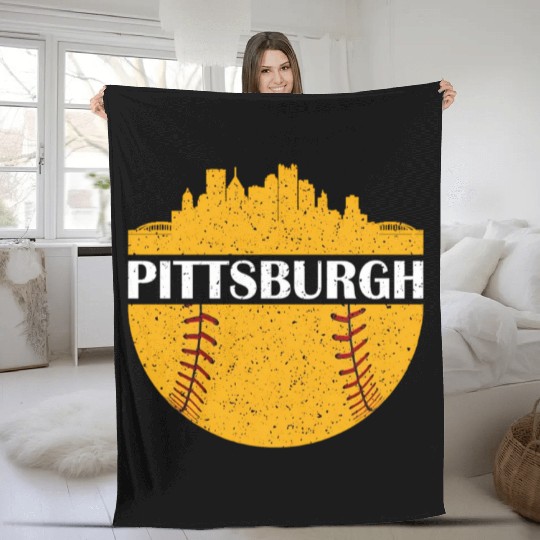 Pittsburgh Baseball Cityscape Distressed Novelty Fleece Blankets