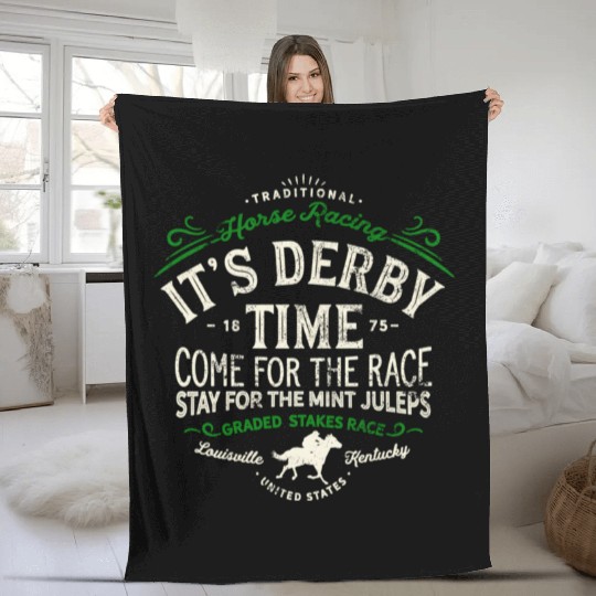 Derby Time Louisville Kentucky Horse Racing Fleece Blankets