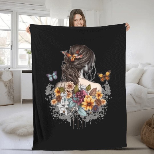 Butterfly Girl Lady of Butterflies Fleece Blankets