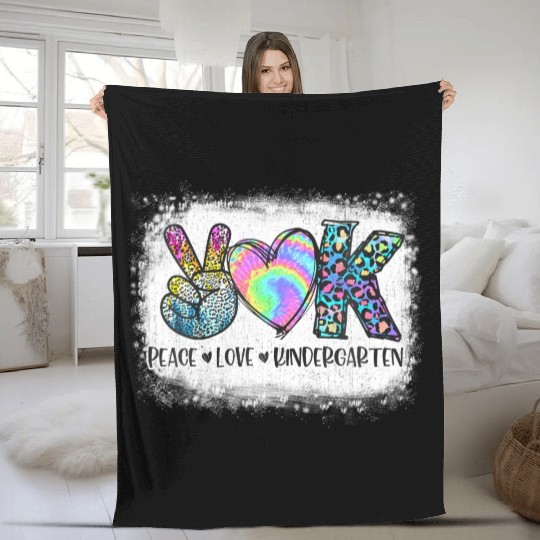Peace Love Kindergarten Teacher Appreciation Fleece Blankets
