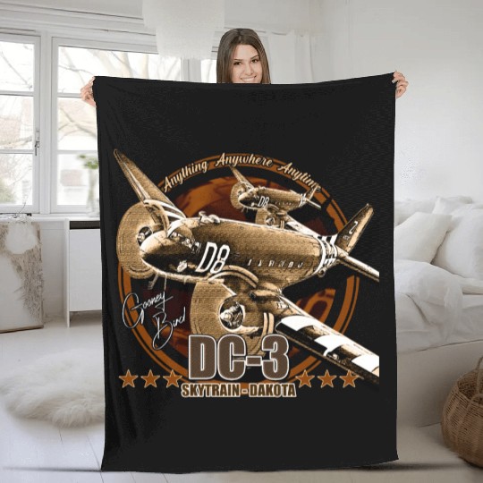 DC3 C47 Dakota Military Transport Aircraft Fleece Blankets