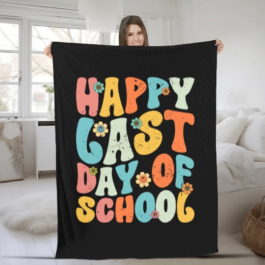 Groovy Happy Last Day of School Teacher Student Fleece Blankets