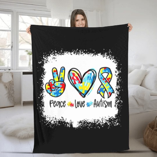 Peace Love Autism In April We Wear Blue For Fleece Blankets