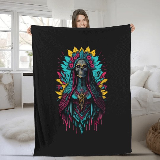 Santa Muerte de Guadalupe Fleece Blankets