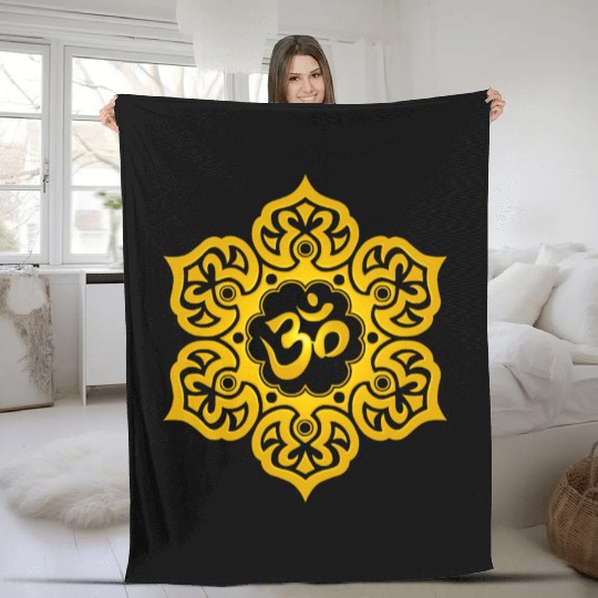 Yellow Lotus Yoga Om Fleece Blankets