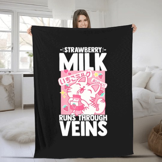 Strawberry Milk Shake Korean Vegan Japanese Drink Fleece Blankets