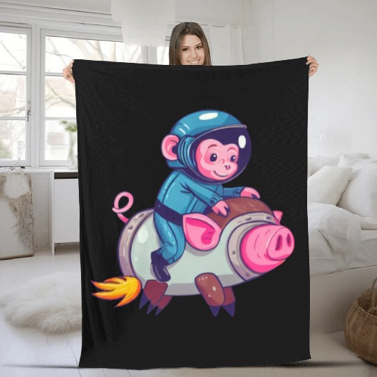 Pig and Monkey as Astronauts Fleece Blankets