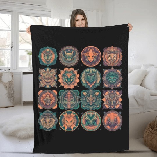 Celestial Creatures Emblems Fleece Blankets