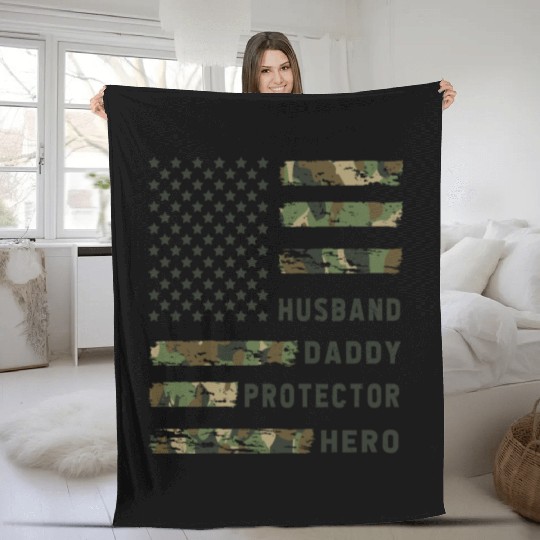 Husband Daddy Protector Hero Army Fleece Blankets