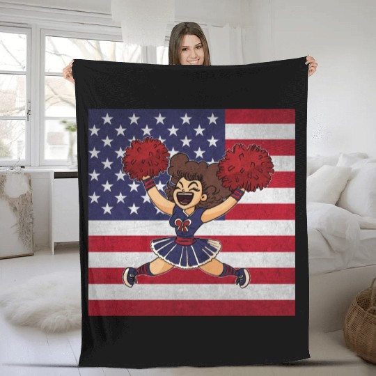 Cheerleading Cheerleader Us Flag Fleece Blankets