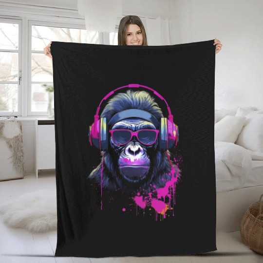 Graffiti Inspired Chimpanzee Ink & Paint Splatters Fleece Blankets