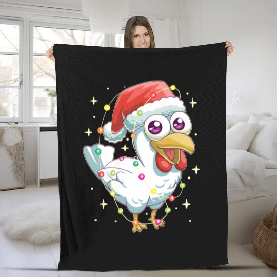 Christmas Lights Chicken Santa Xmas Deer Magic Fleece Blankets