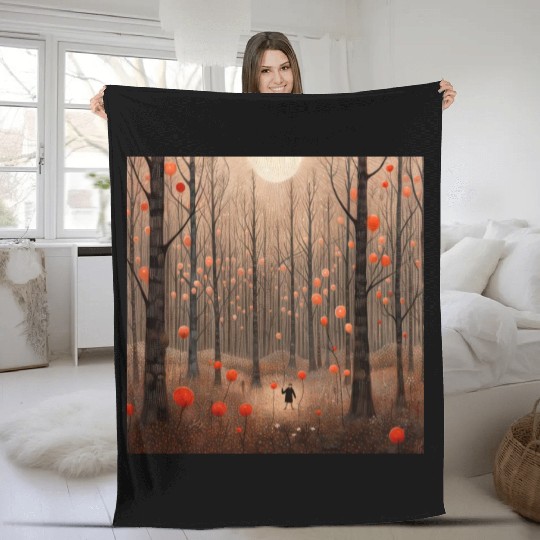 Enchanted Whispers: Balloon-Leaved Symphony Fleece Blankets