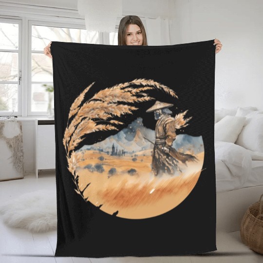 Japan Samurai Retro Vintage Sword Warrior Fleece Blankets