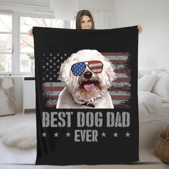 Bichons Frise Best Dog Dad Ever Usa American Flag Fleece Blankets