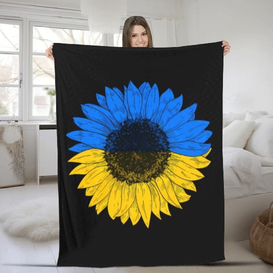 Ukraine Flag Sunflower Ukrainian Flag Fleece Blankets