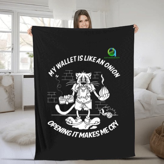 Financial Humor Fleece Blankets: Crying Onion Wallet - White