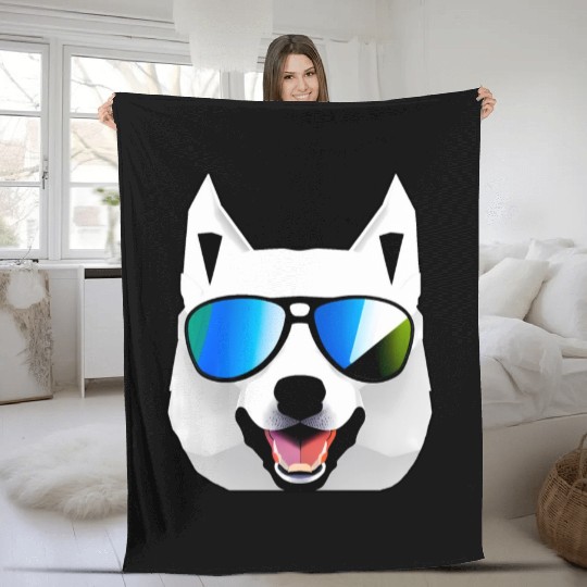 Husky with Sunglasses Fleece Blankets