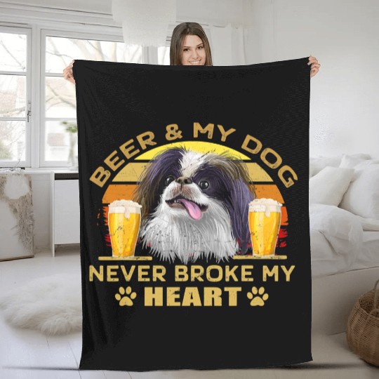 Halloween Dogs 769 Beer Japanese Chin Dog Never Fleece Blankets