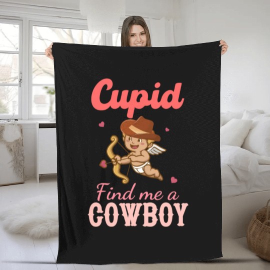 Cupid Find Me A Cowboy Fleece Blankets