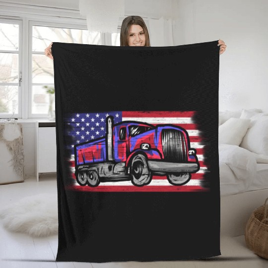 Dump Truck Usa Flag Garbage Trucker Fleece Blankets
