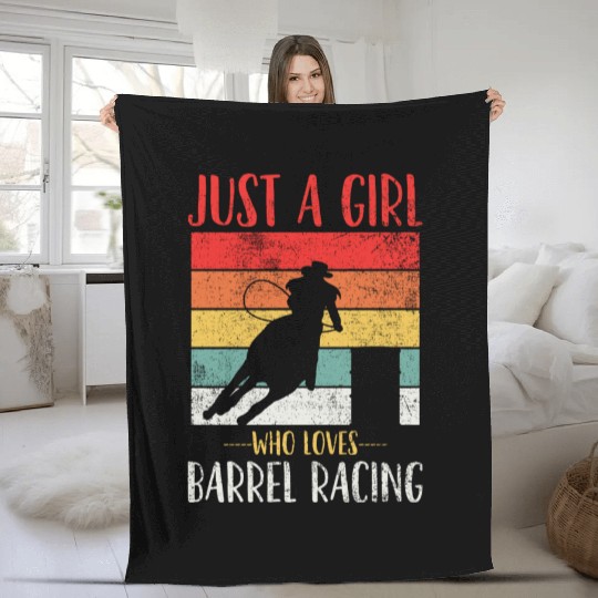 Barrel Racing Cowgirl Vintage Fleece Blankets