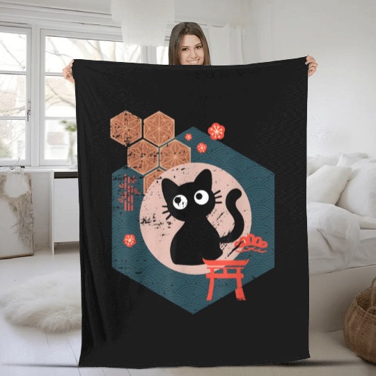 Black Cat Lover japanese kitten anime tokyo otaku Fleece Blankets