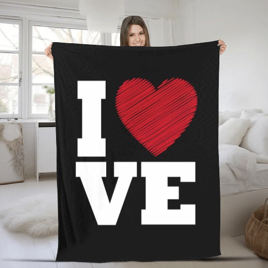 Love Heart Typography for Valentines Day Fleece Blankets
