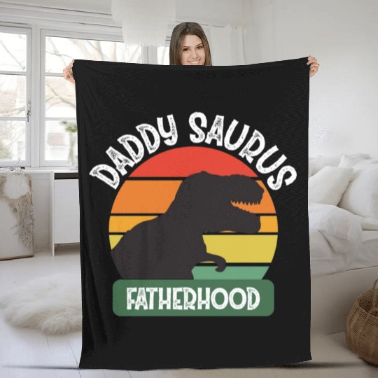 Daddy Saurus Family Father's Day Fatherhood Fleece Blankets