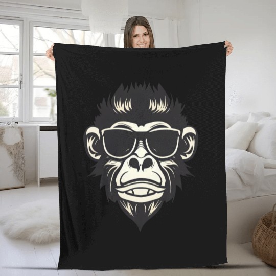 Cool Monkey with Sunglasses - Rock and Roll Design Fleece Blankets