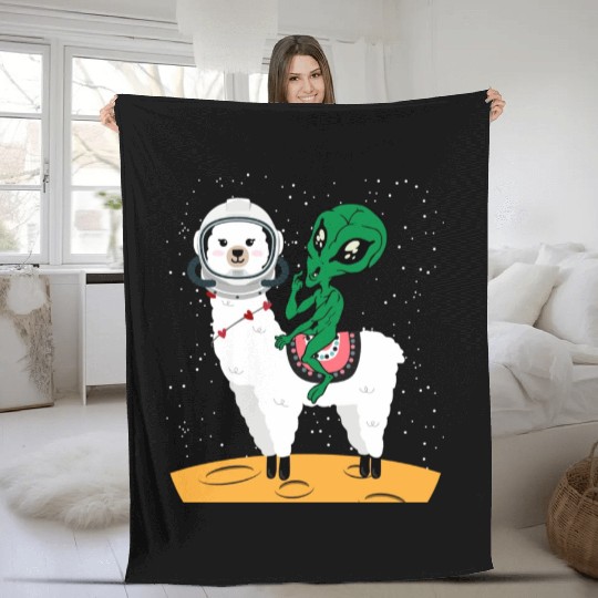 Llama Alien Funny Animal Pun Joke Lover Spacecraft Fleece Blankets