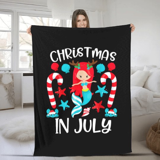 Christmas In July Cute Mermaid Summer Vacation Fleece Blankets