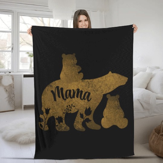 Mama Bear With 2 Cubs Mom of Two Fleece Blankets