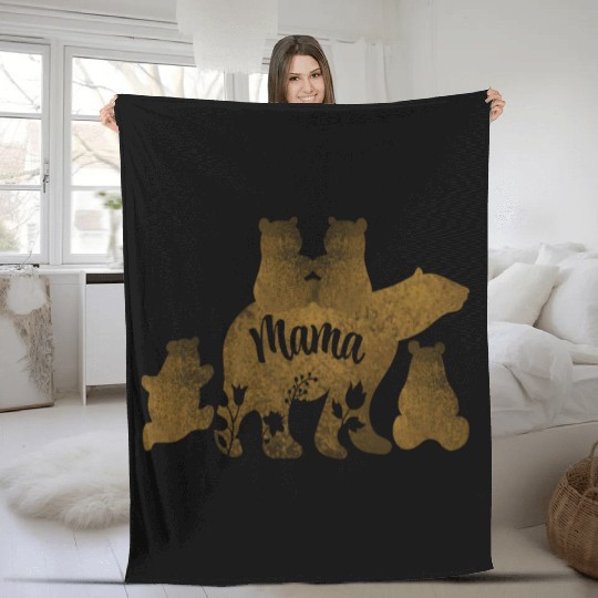 Mama Bear With 4 Cubs Mom of Four Children Gift Fleece Blankets