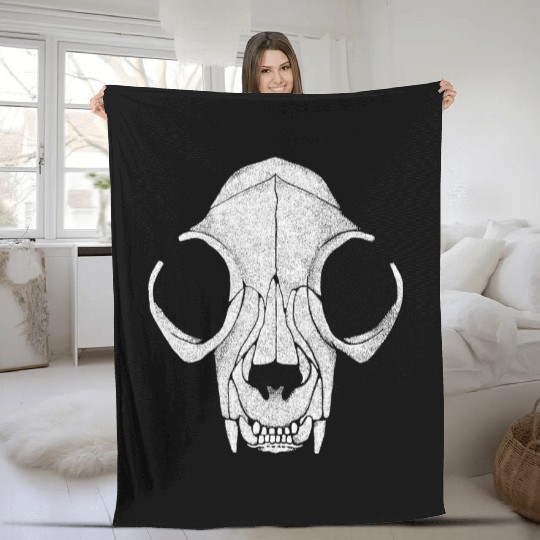 Cat Skull Pointillism Fleece Blankets