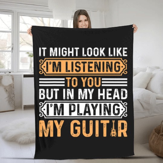 Guitarist But In My Head I'm Playing My Guitar Fleece Blankets