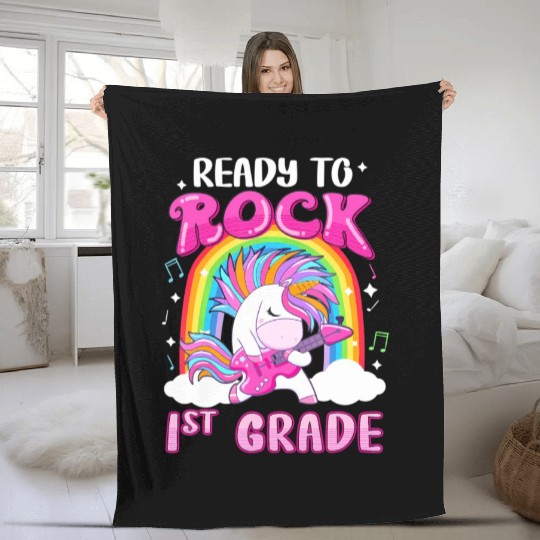 Rocking 1St Grade Electric Guitar Unicorn Rainbow Fleece Blankets