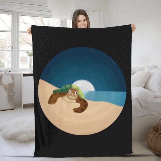 Night Serenity: Sea Turtle by the Moon Fleece Blankets