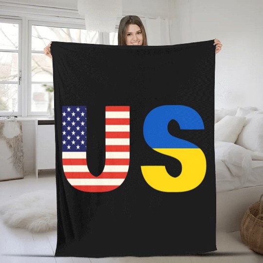 Flag Of Usa And Ukraine Ukrainian Americans Patrio Fleece Blankets