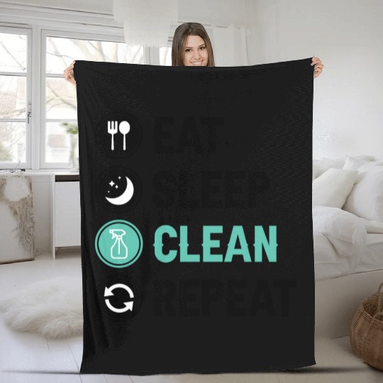 Eat Sleep Clean Repeat aesthetic Fleece Blankets