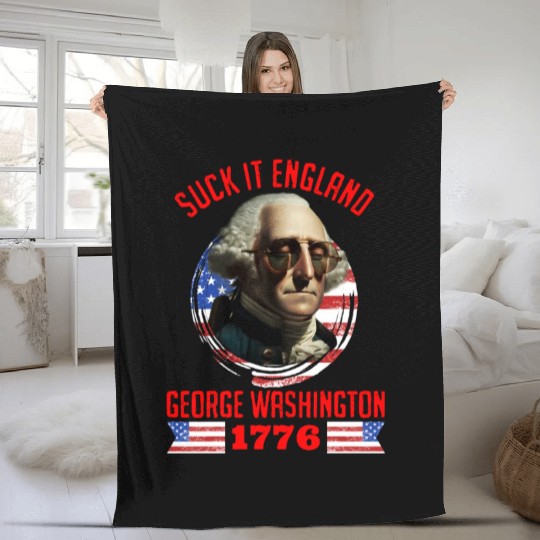 George Washington 1776 Suck it England USA Fleece Blankets