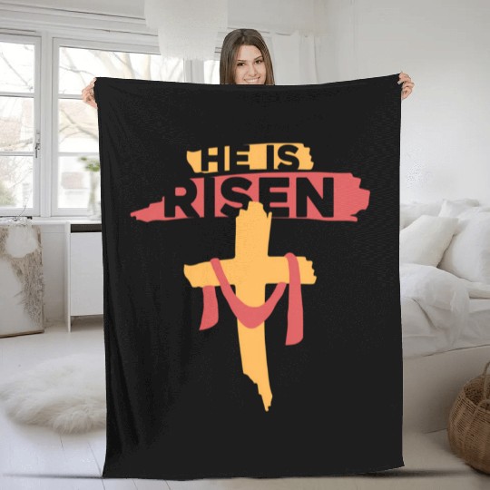 He Is Risen Christian Easter Fleece Blankets