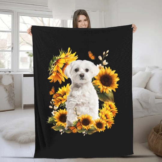 Maltese Dog Mom Mother'S Day Sunflower Maltese Mom Fleece Blankets