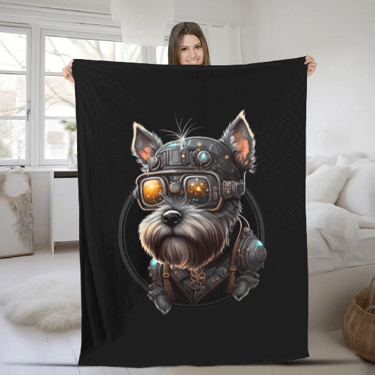 Steampunk Miniature Schnauzer Fleece Blankets