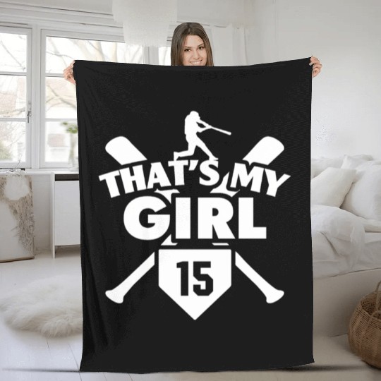 Baseball Mom Dad T'S My 15 Softball Number 15 Fleece Blankets