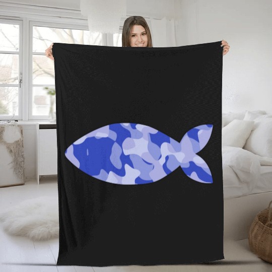 Fish blue camo Fleece Blankets